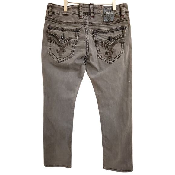 ROCK REVIVAL Gray Ben Straight Leather Detail Jeans Mens 36 Rebel Biker 90's - Picture 7 of 16